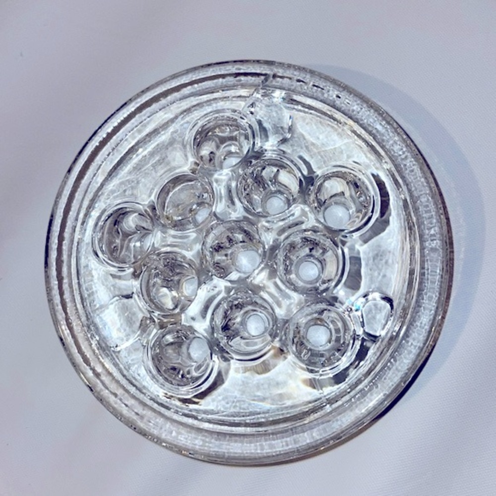 Glass Flower Frog Vintage Crystal 11 Holes 3.5 Inches Diameter EUC Clean Bottom